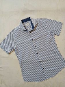 Men's Blue Striped Short Sleeve Shirt