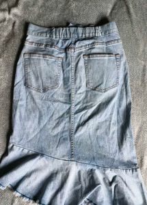 I. Denim Midi Skirt with Ruffle Hem