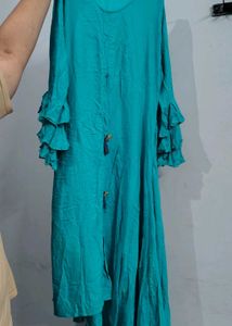 Teal Ruffle Sleeve up and down kurti dress