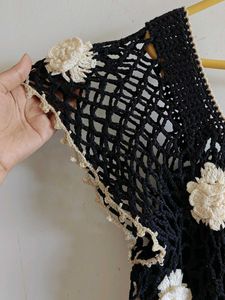 Black Crochet Floral Top
