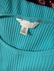 H&amp;M Turquoise Ribbed Knit Midi Dress