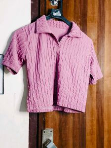 Crinkle Polo Neck Top