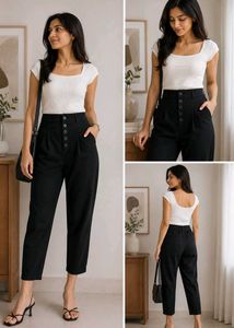 Tokyo Talkies Black High-Waist Trousers | Button D