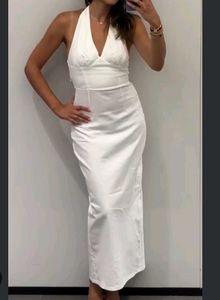 zara Elegant White Halter Neck Dress