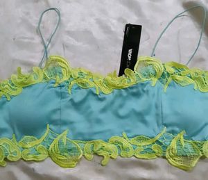Blue Satin Lace Crop Top