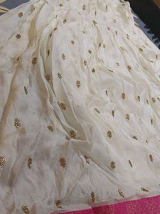 Elegant Cream &amp; Pink Embroidered Lehenga Choli Set