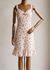 Cottagecore Cream Pink Floral Cami Dress