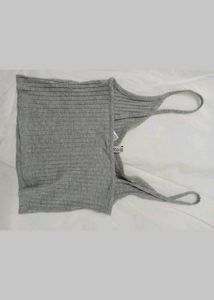 Grey Ribbed Spaghetti Strap Crop Top