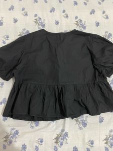 Black Peplum Tie-Front Top