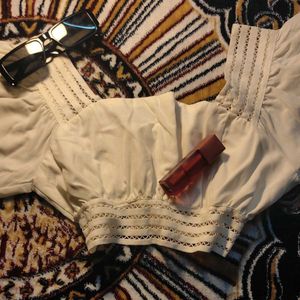 Elegant White Lace Trim Top