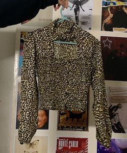 Leopard Print Long Sleeve crop top