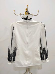 Elegant White Lace Trim Blouse