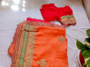 double shade Embroidered Saree with Blouse