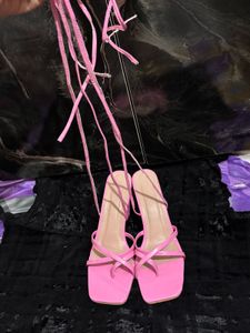 Pink Lace-Up Strappy Heels