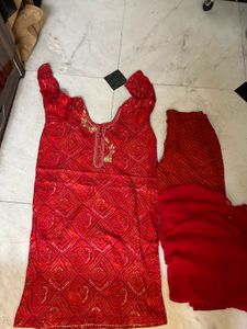 Red Bandhani Print Kurta Set