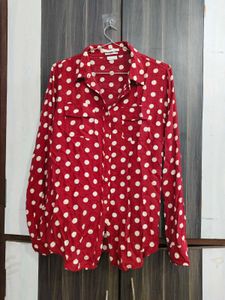 Red Polka Dot Button-Up Shirt