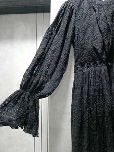 Elegant Black Lace Maxi Dress with Scarf Belt