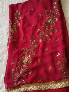Elegant Embroidered Red Saree