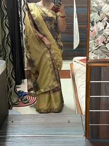 Elegant Gold Floral Print Saree