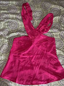 Satin Pink Halter Neck Top| S size