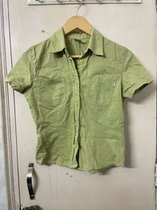 Lime Green Button-Up Short Sleeve Shirt