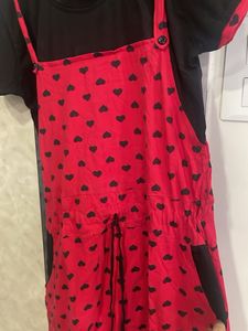 Red Heart Print Pinafore Dress