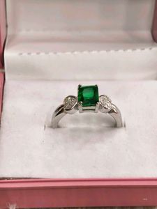 Emerald &amp; Diamond Heart Ring 925 silver