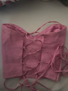 Zara Pink Back Tie-Up Corset Top XS