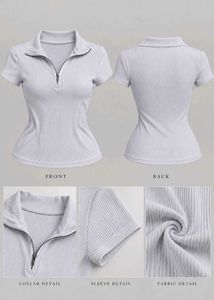 White Ribbed Zip-Neck Top