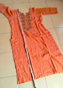 Orange Kurti with Embroidered Neckline