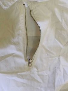 White Cropped Zip Up Shirt
