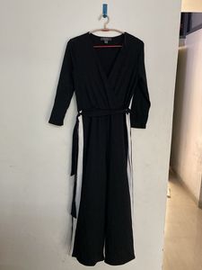 Chic Black Jumpsuit with White Stripes