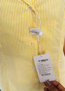 Yellow Striped Puff Sleeve Mini Dress