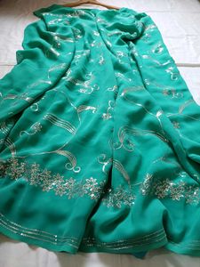 Emerald Green Saree with Silver Embellishments