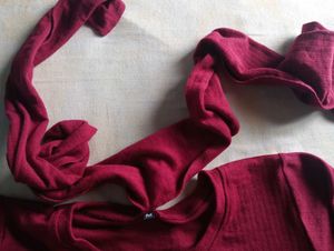 Chic Maroon Button-Up Top with Scarf