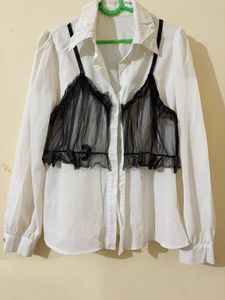 Elegant White Shirt with Black Detail