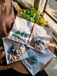 combo of 7 Boho Shell &amp; Fabric Earrings