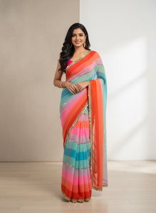 Vibrant Striped Saree with Sequins + Blouse