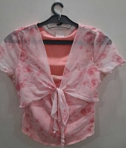 Chic Pink Floral Tie-Front Top