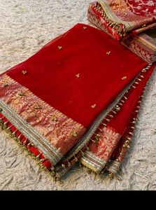 Exquisite Red &amp; Gold Brocade Saree
