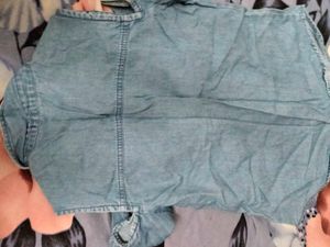 Blue Denim Cold Shoulder Shirt