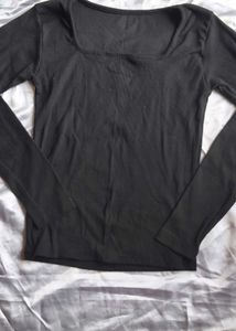 Classic Black Long Sleeve Square Neck Top