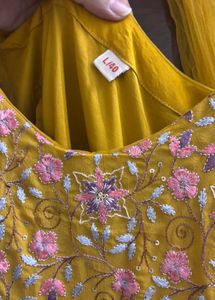 Yellow Tiered Embroidered Gown with Dupatta