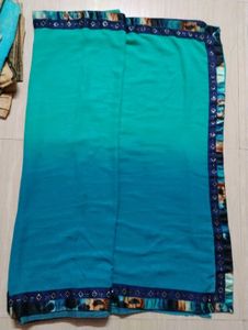 Teal Ombre Saree with Embellished Border