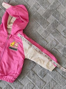 Cute Pink Hooded Jacket with Pear Applique