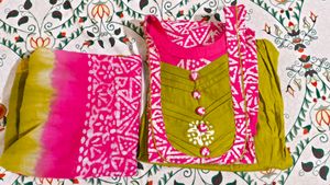 Green Kurta Set with Pink Print