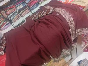 Maroon Kurta Set with Embellished Sleeves