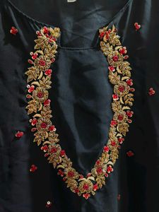Elegant Black Handwork Aline Kurta with Dupatta