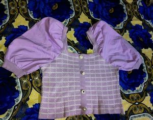 Lilac Puff Sleeve Knit Top