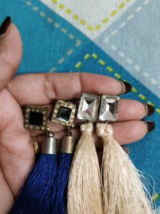 combo set# Chic Tassel Earrings - Blue &amp; Beige